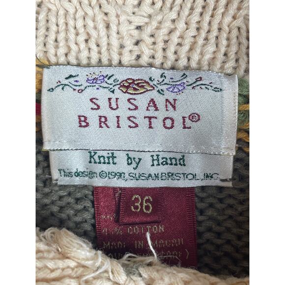Vintage Susan Bristol Hand Knit Womens Sweater Size 36 Fall Squirrel Dog Leaves - Picture 3 of 11